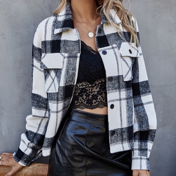 Boho plaid blue  oversized pocket detail button up jacket shachet - Picture 2 of 8